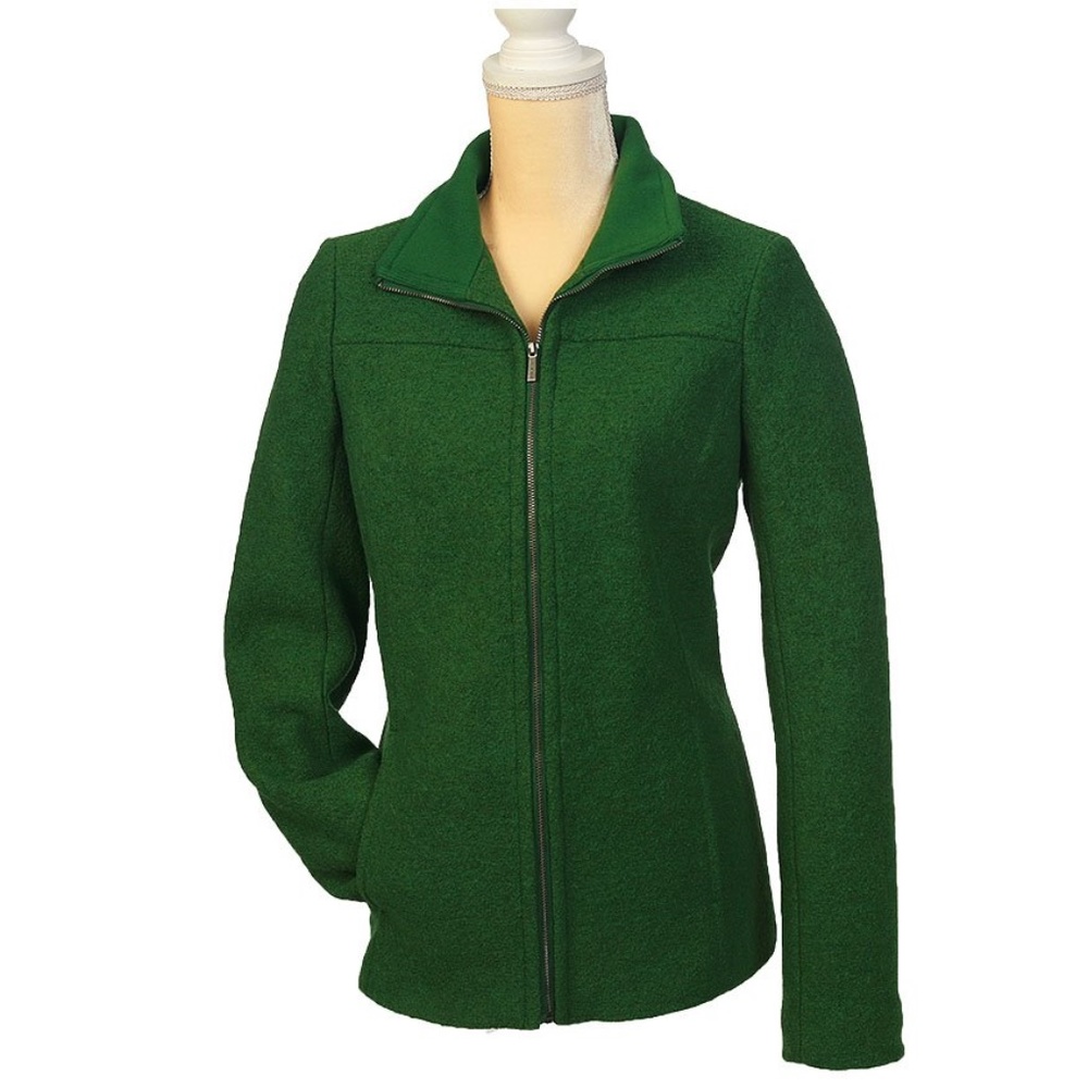 Lands End Boiled Wool Green Jacket Coat Green NWT